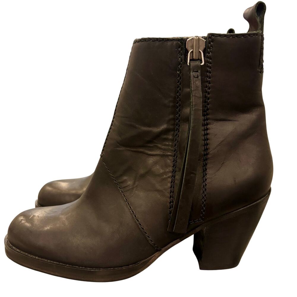 90s Style Acne Chunky Heel Leather Ankle Boots Made in Italy, 36, US Size 6
